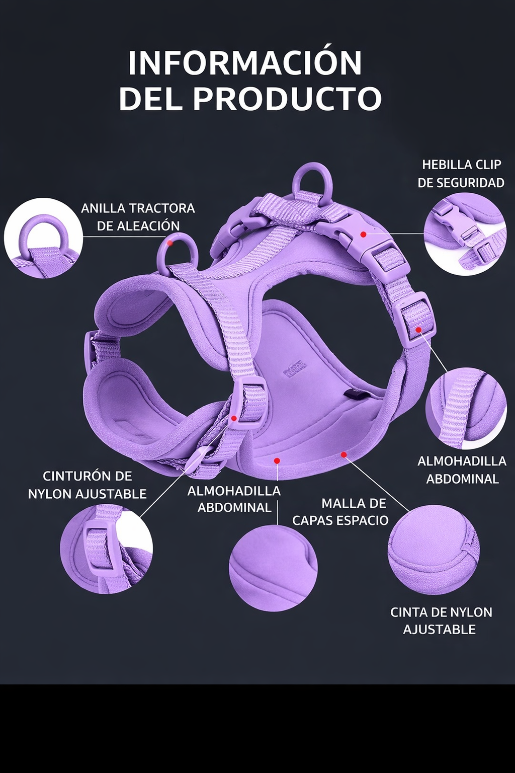 Arnés de paseo morado